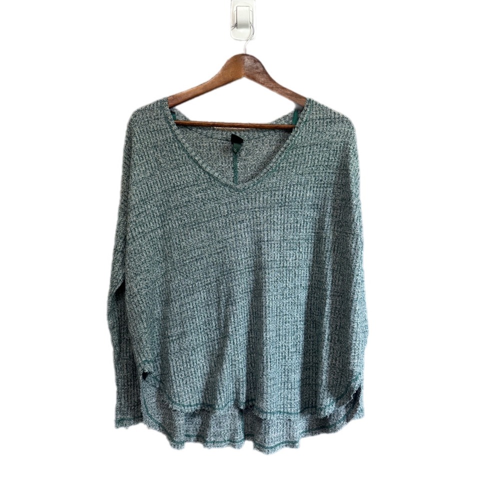 Wild Fable Waffle Knit Top Womens Small Green Excellent V-Neck High-Low Hem